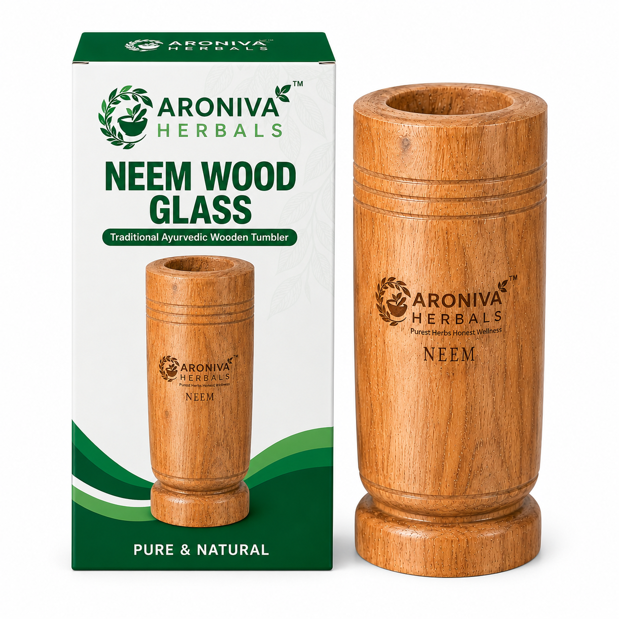Buy Aroniva Herbals 100% Natural Neem Wood Glass | Purifying & Detox Tumbler online - Pure Ayurvedic Quality