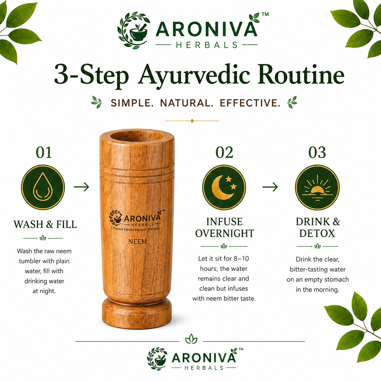 Aroniva Herbals 100% Natural Neem Wood Glass | Purifying & Detox Tumbler thumbnail 2