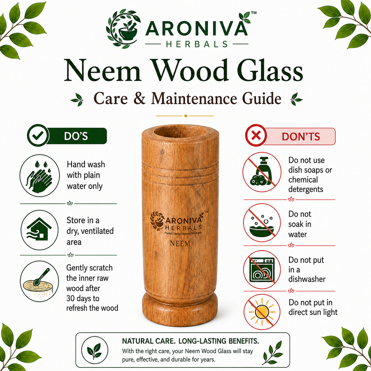 Aroniva Herbals 100% Natural Neem Wood Glass | Purifying & Detox Tumbler thumbnail 3