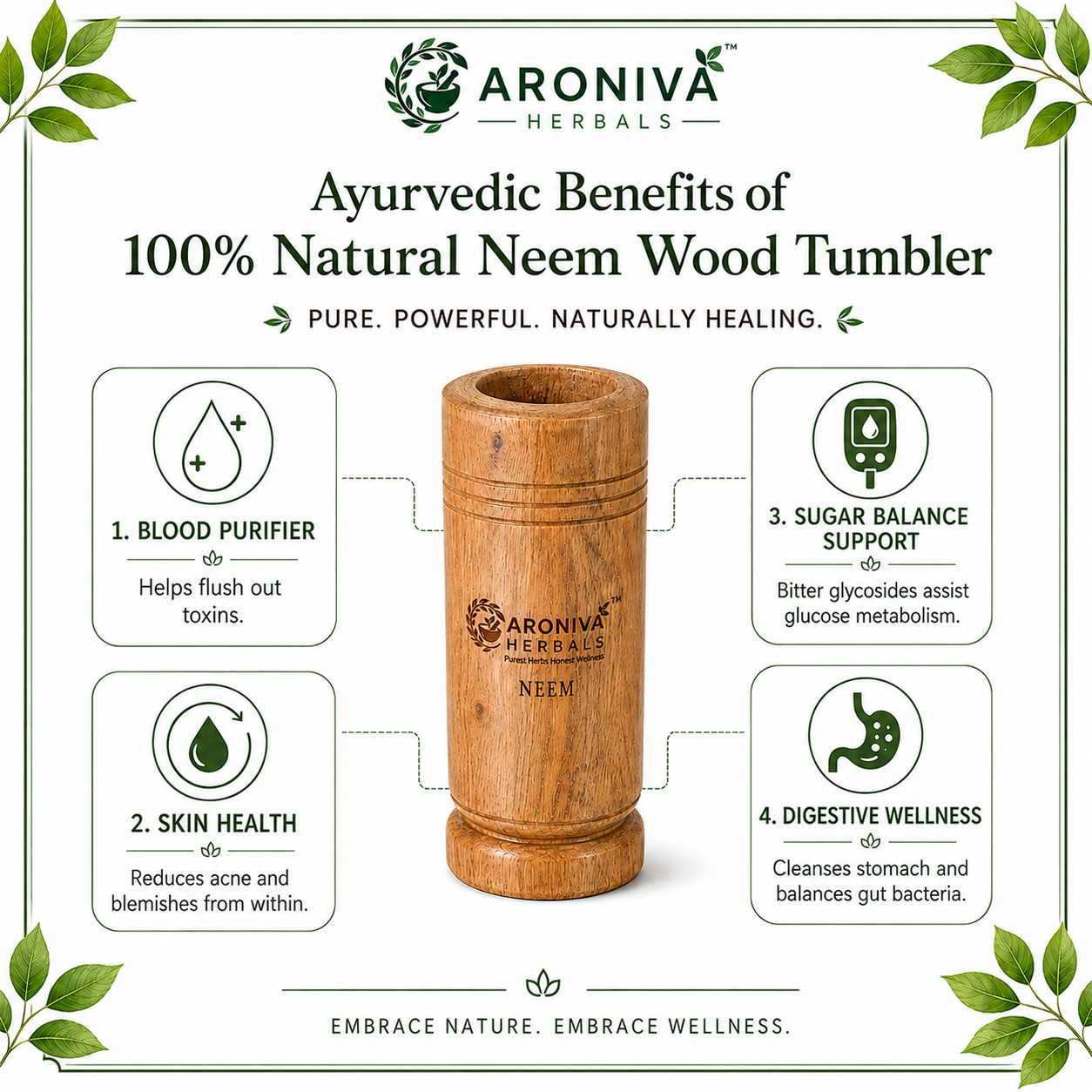 Aroniva Herbals 100% Natural Neem Wood Glass | Purifying & Detox Tumbler thumbnail 4