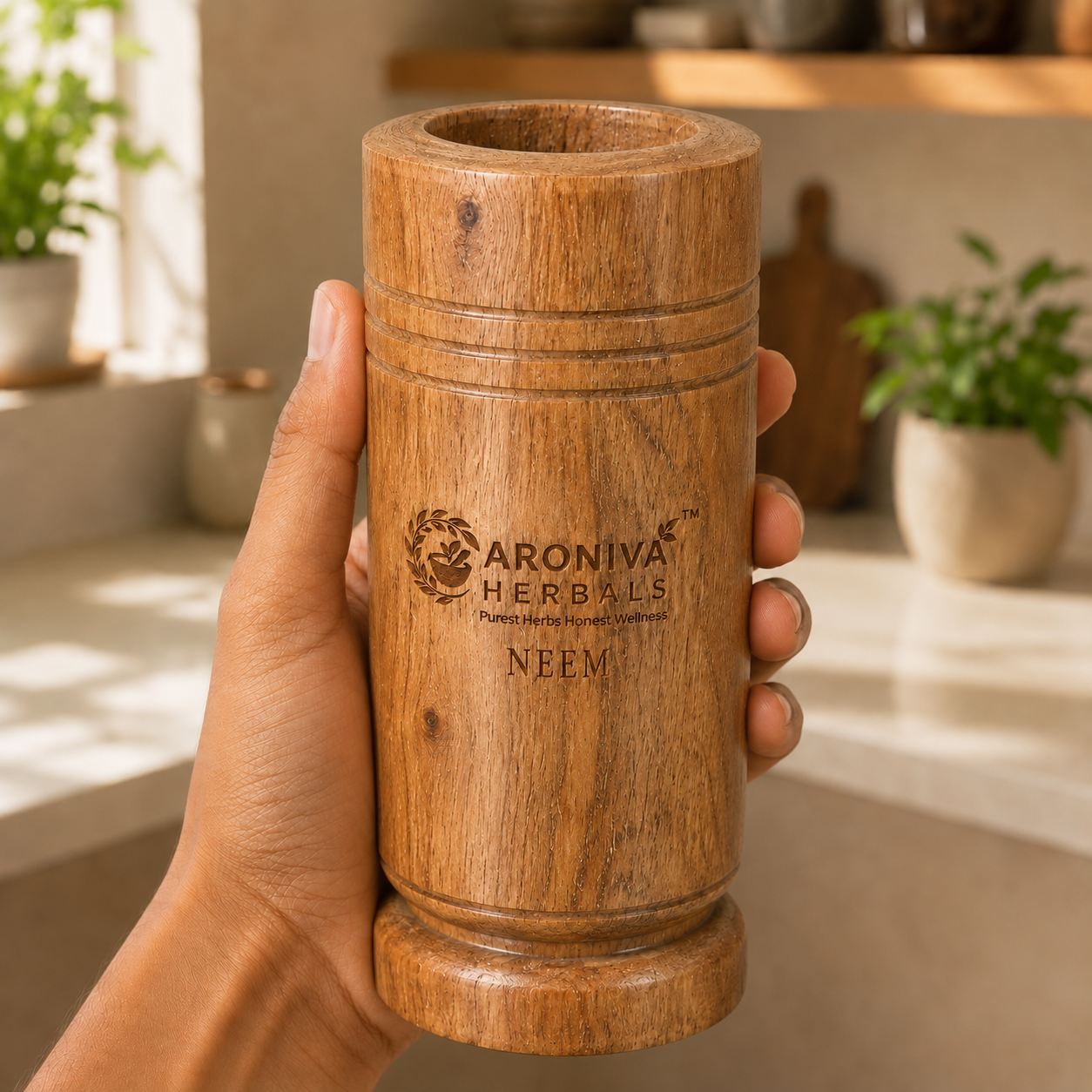 Aroniva Herbals 100% Natural Neem Wood Glass | Purifying & Detox Tumbler thumbnail 5