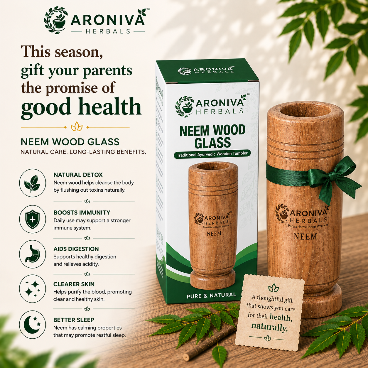 Aroniva Herbals 100% Natural Neem Wood Glass | Purifying & Detox Tumbler thumbnail 6