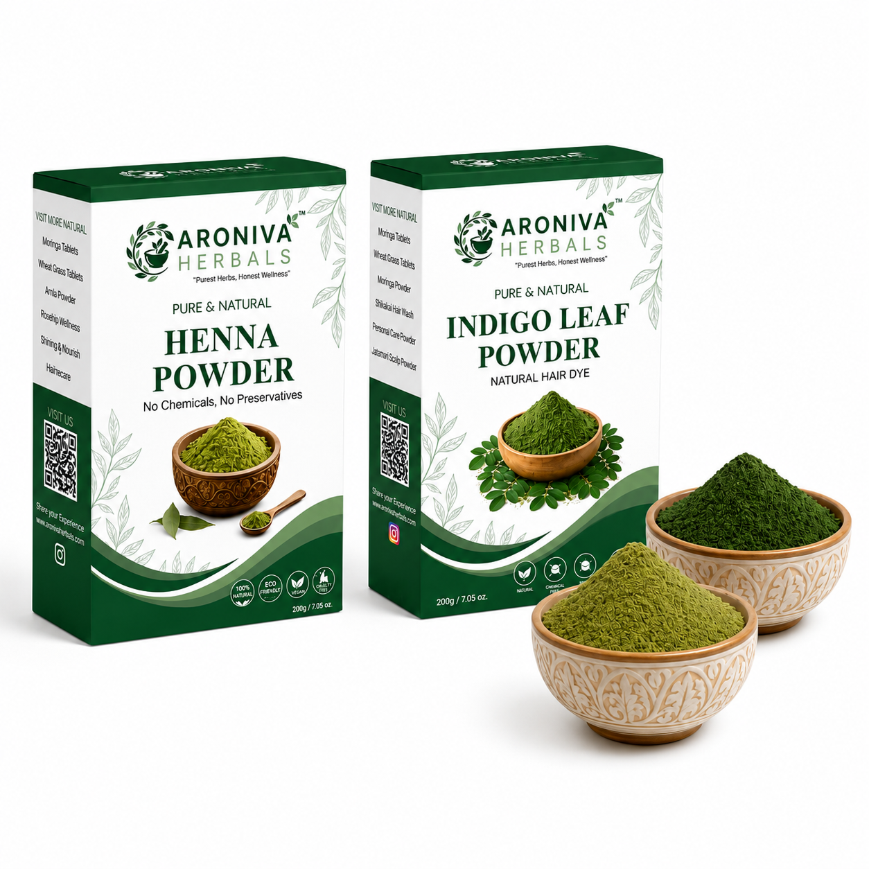 Buy Aroniva Herbals Natural Henna and Indigo Powder Combo (200g + 200g) online - Pure Ayurvedic Quality