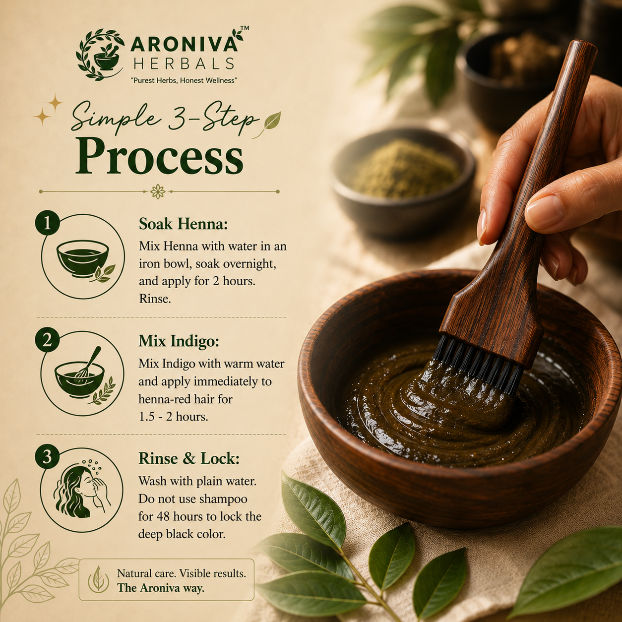Aroniva Herbals Natural Henna and Indigo Powder Combo (200g + 200g) thumbnail 5