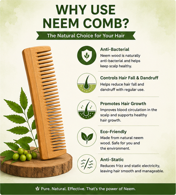 Aroniva Herbals 100% Natural Neem Wood Comb | Anti-Dandruff & Detangling Comb thumbnail 4