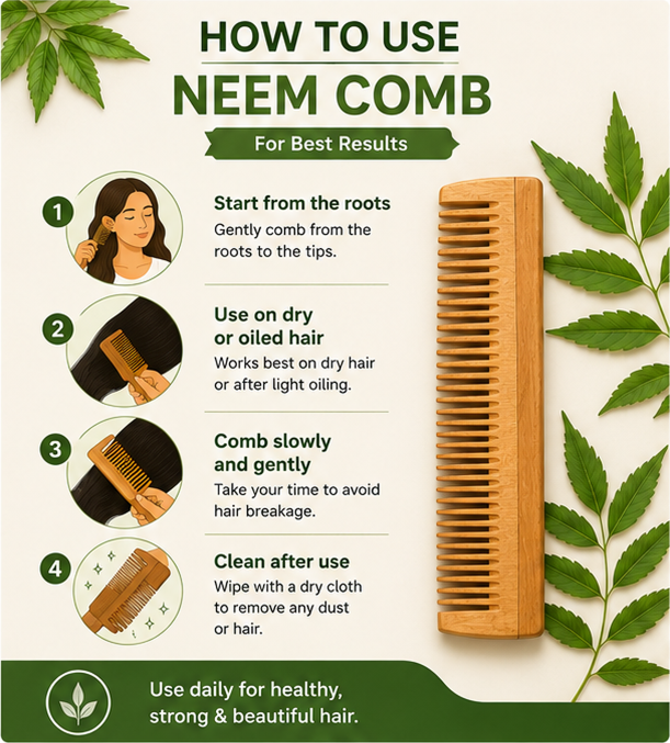 Aroniva Herbals 100% Natural Neem Wood Comb | Anti-Dandruff & Detangling Comb thumbnail 2