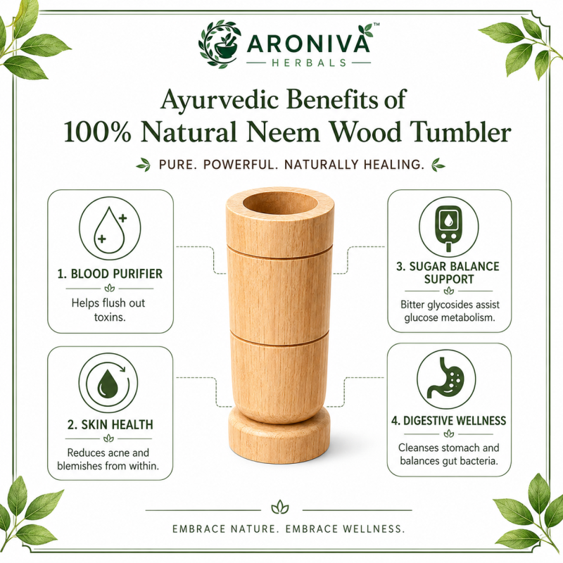 Aroniva Herbals 100% Natural Neem Wood Glass | Purifying & Detox Tumbler thumbnail 4