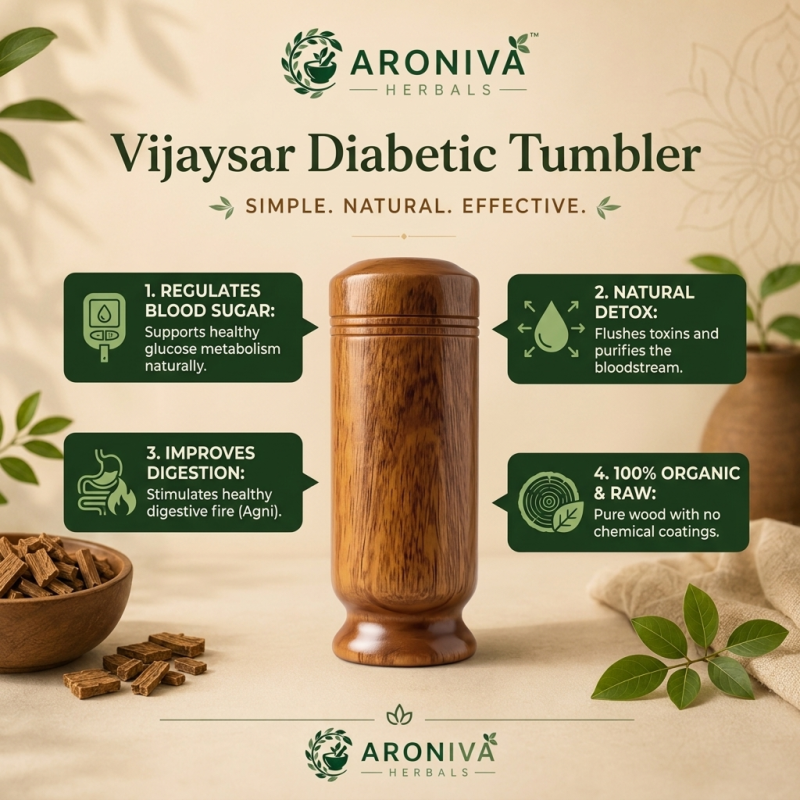 Aroniva Herbals 100% Natural Vijaysar Wood Tumbler | Supports Natural Glucose Metabolism thumbnail 4